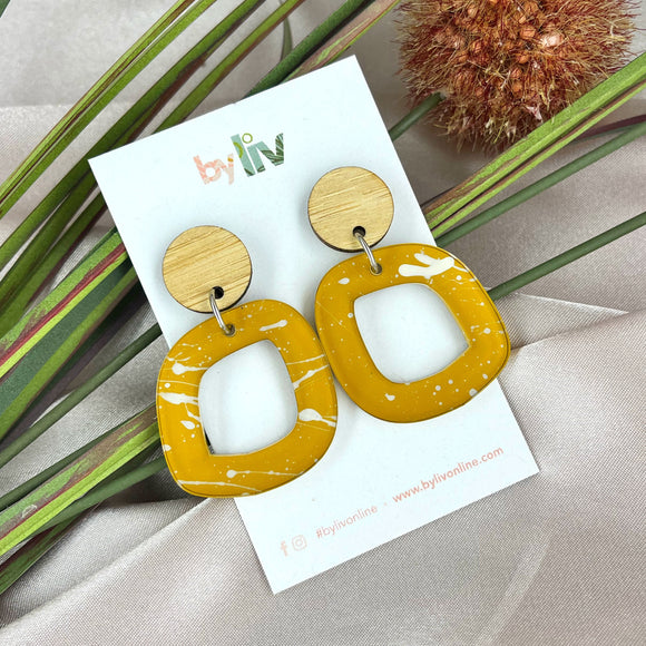 Mustard Splash - Small Abstract Dangle Earrings