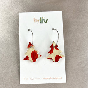 CHOOSE YOUR COLOUR: Hand Painted Christmas Tree Hoop Earrings (sm)
