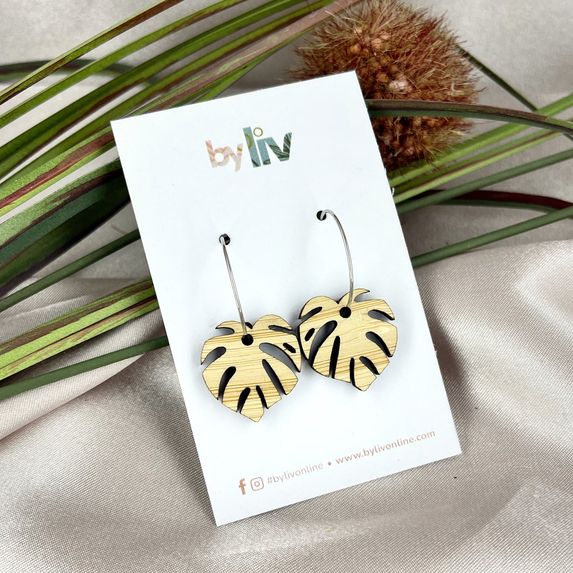 Petite Bamboo Monstera Hoop Earrings