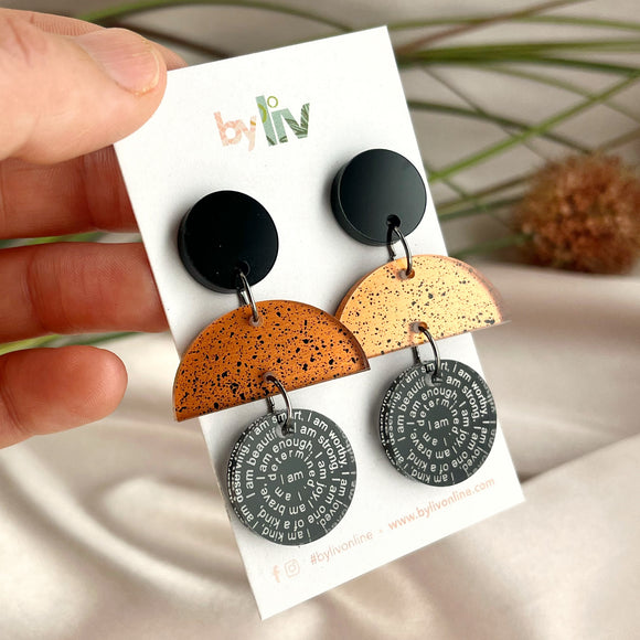 Copper Glam -Affirmation Dangle Earrings