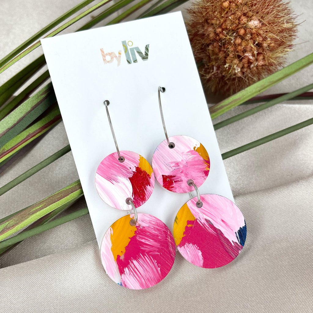 Painted Bloom – Double Drop Hoop Earrings