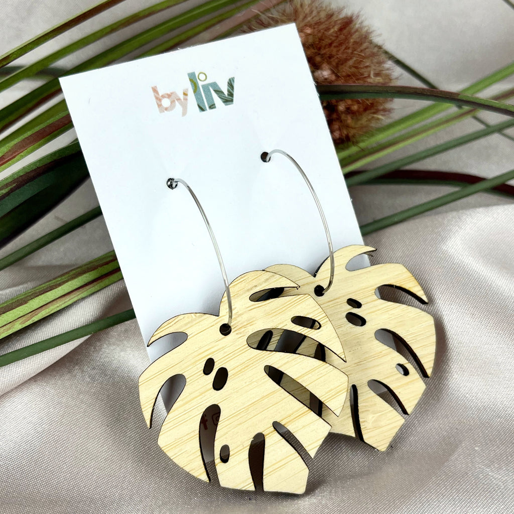 Statement Bamboo Monstera Hoop Earrings