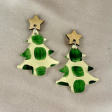 CHOOSE YOUR COLOUR: Hand Painted Christmas Tree Dangle Earrings