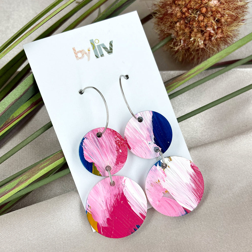 Painted Bloom – Double Drop Hoop Earrings