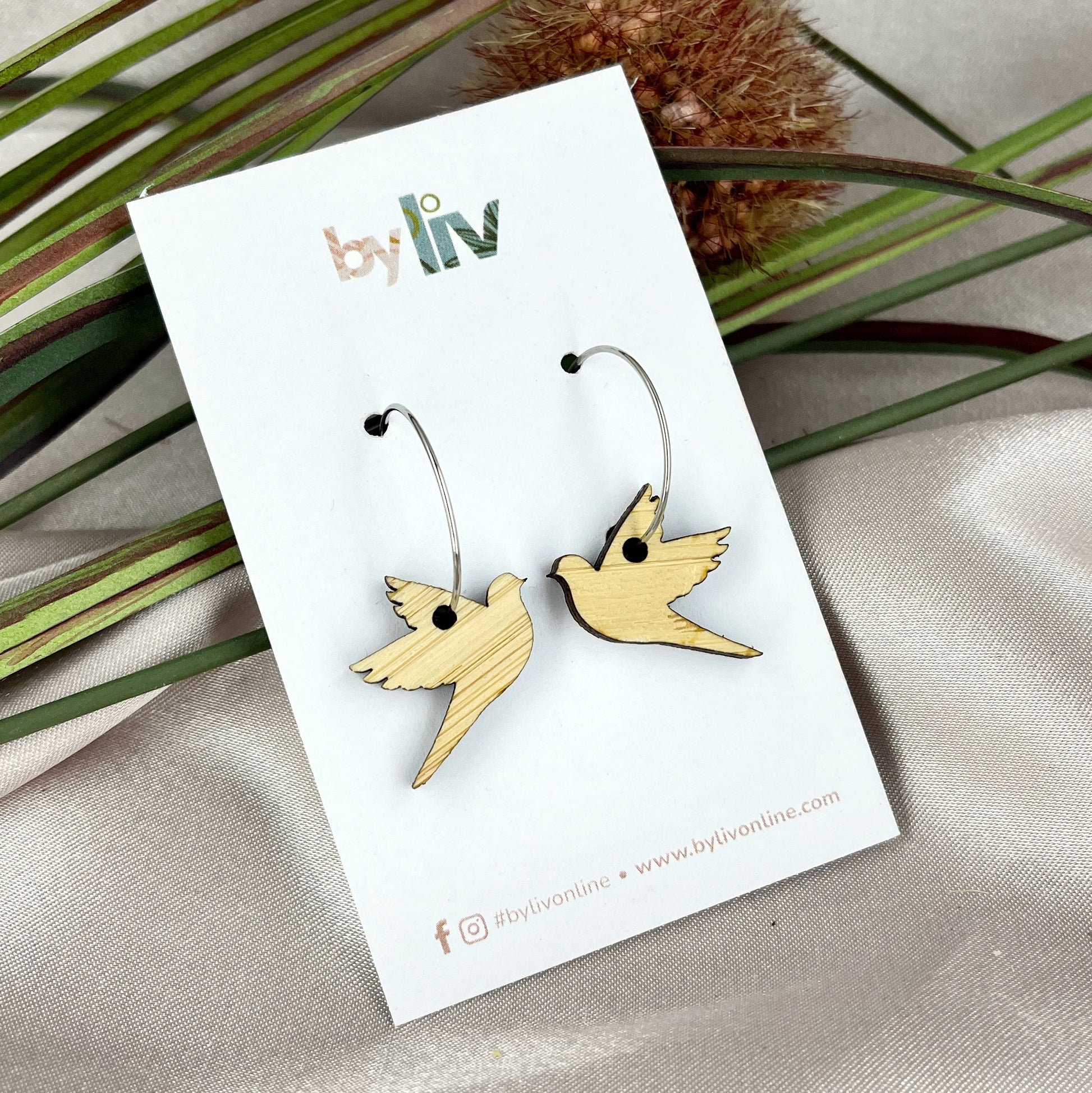Petite Bamboo Bird Hoops