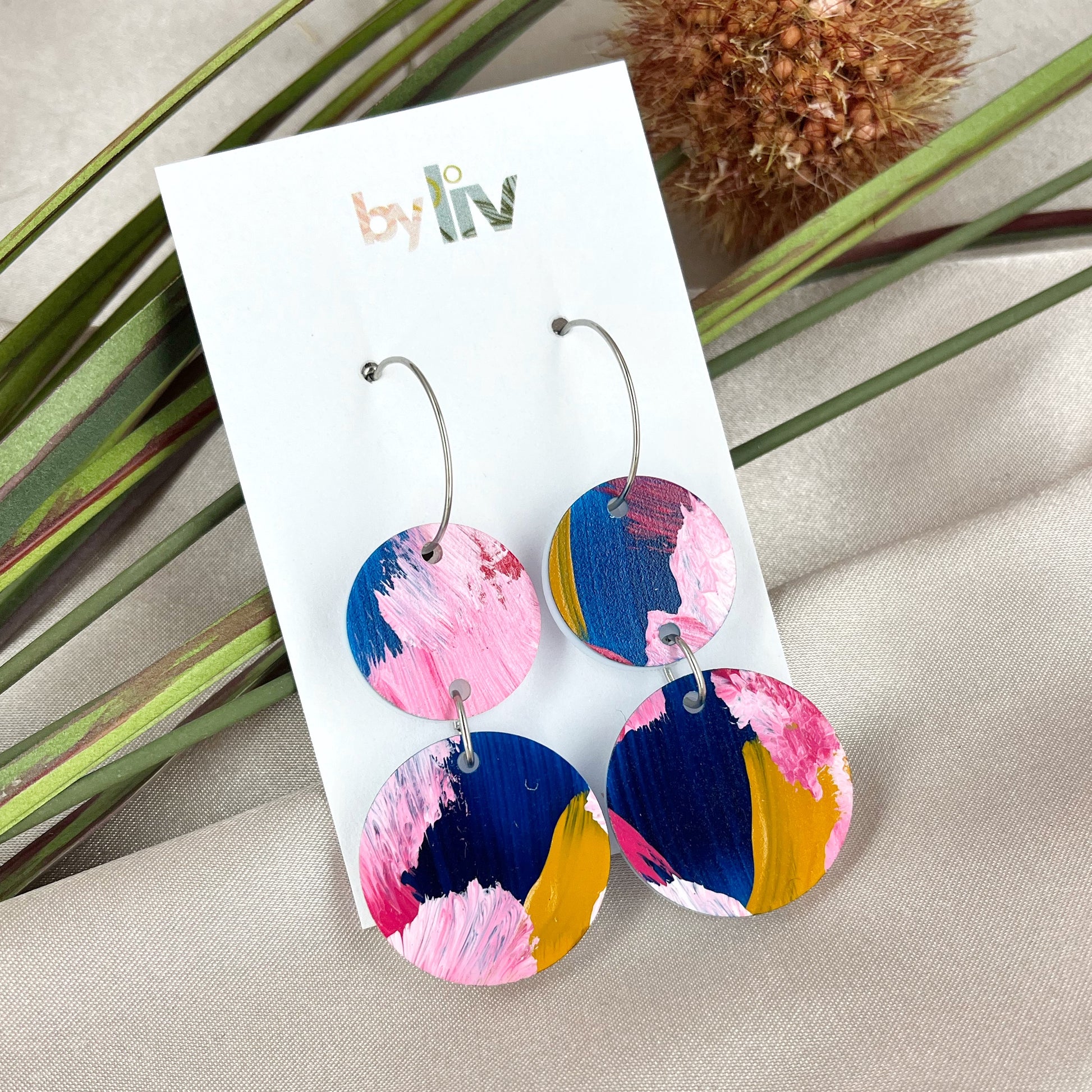 Painted Bloom – Double Drop Hoop Earrings