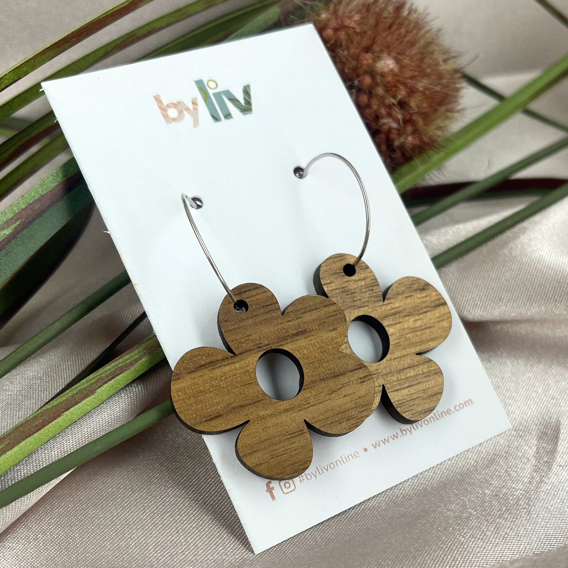 Walnut Daisy Hoops