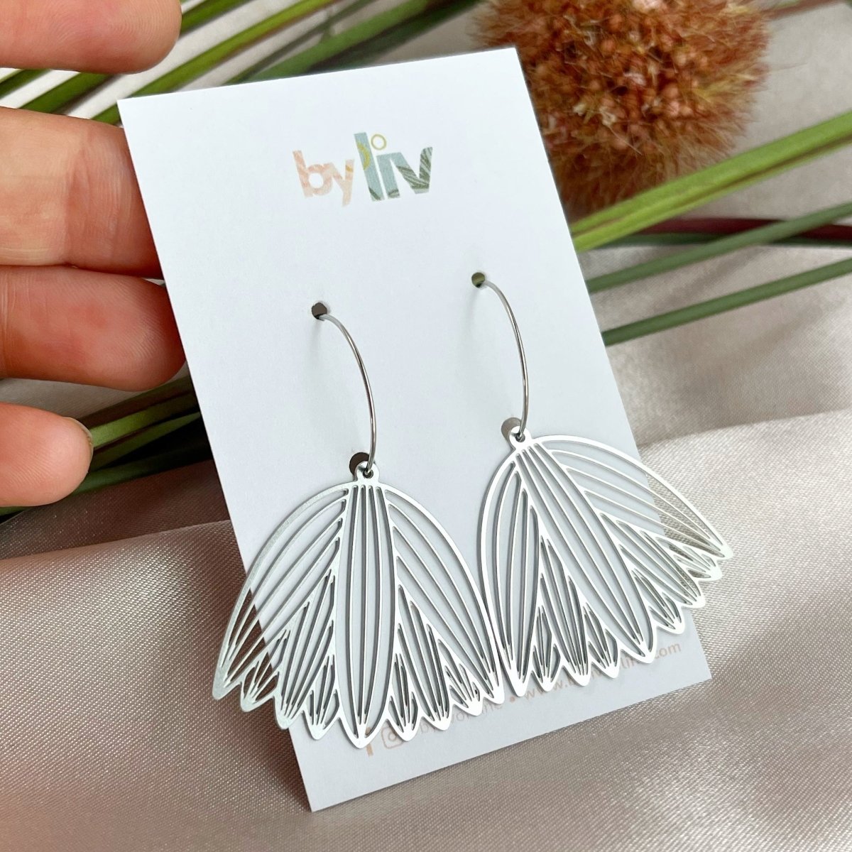 Bellflower Drop Stainless Steel Hoop Earrings - By Liv