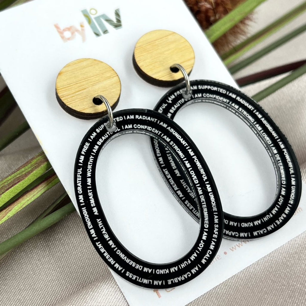 Black Affirmation Earrings - Studs or Hoops | By Liv - By Liv