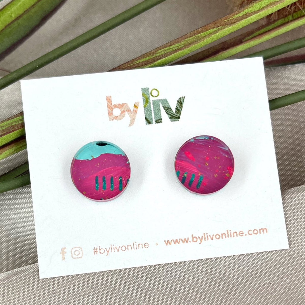 Bold Brights Stud Earrings - Limited Edition 12mm Hand Painted Stud Earrings - By Liv