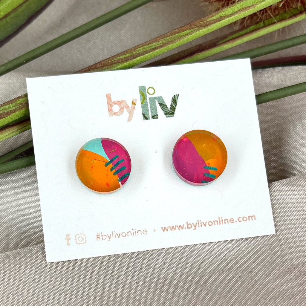 Bold Brights Stud Earrings - Limited Edition 12mm Hand Painted Stud Earrings - By Liv
