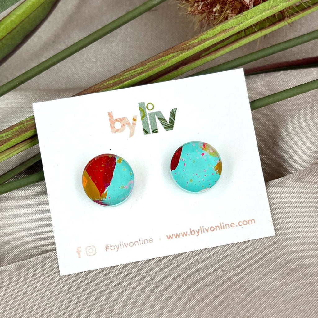 Bold Brights Stud Earrings - Limited Edition 12mm Hand Painted Stud Earrings - By Liv