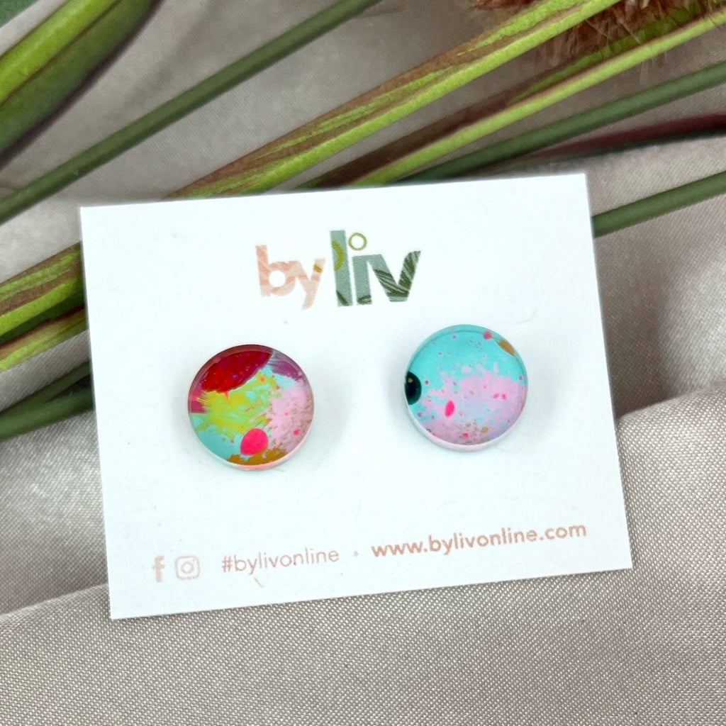 Bold Brights Stud Earrings - Limited Edition 12mm Hand Painted Stud Earrings - By Liv