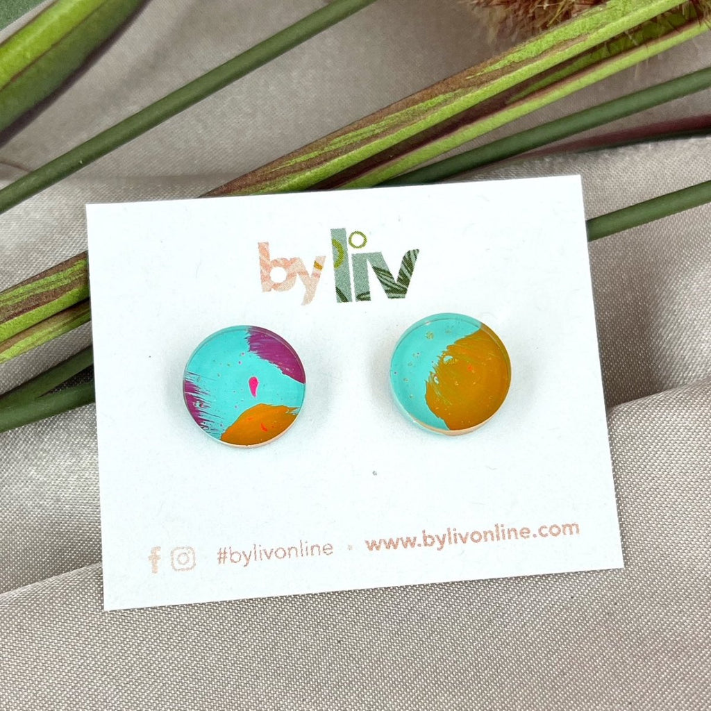 Bold Brights Stud Earrings - Limited Edition 12mm Hand Painted Stud Earrings - By Liv