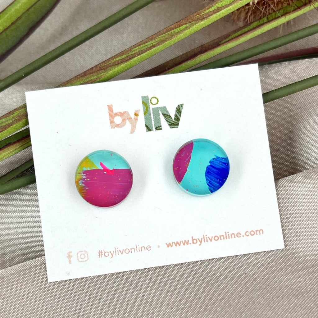 Bold Brights Stud Earrings - Limited Edition 12mm Hand Painted Stud Earrings - By Liv