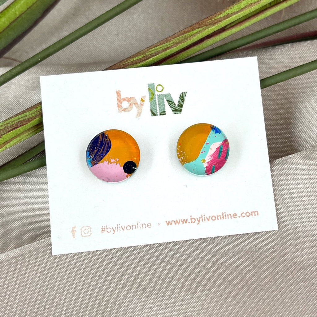 Bold Brights Stud Earrings - Limited Edition 12mm Hand Painted Stud Earrings - By Liv