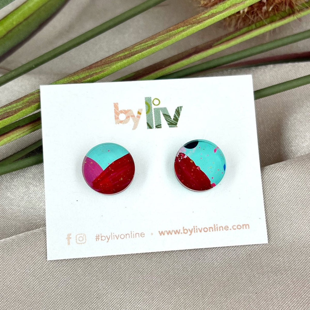 Bold Brights Stud Earrings - Limited Edition 12mm Hand Painted Stud Earrings - By Liv