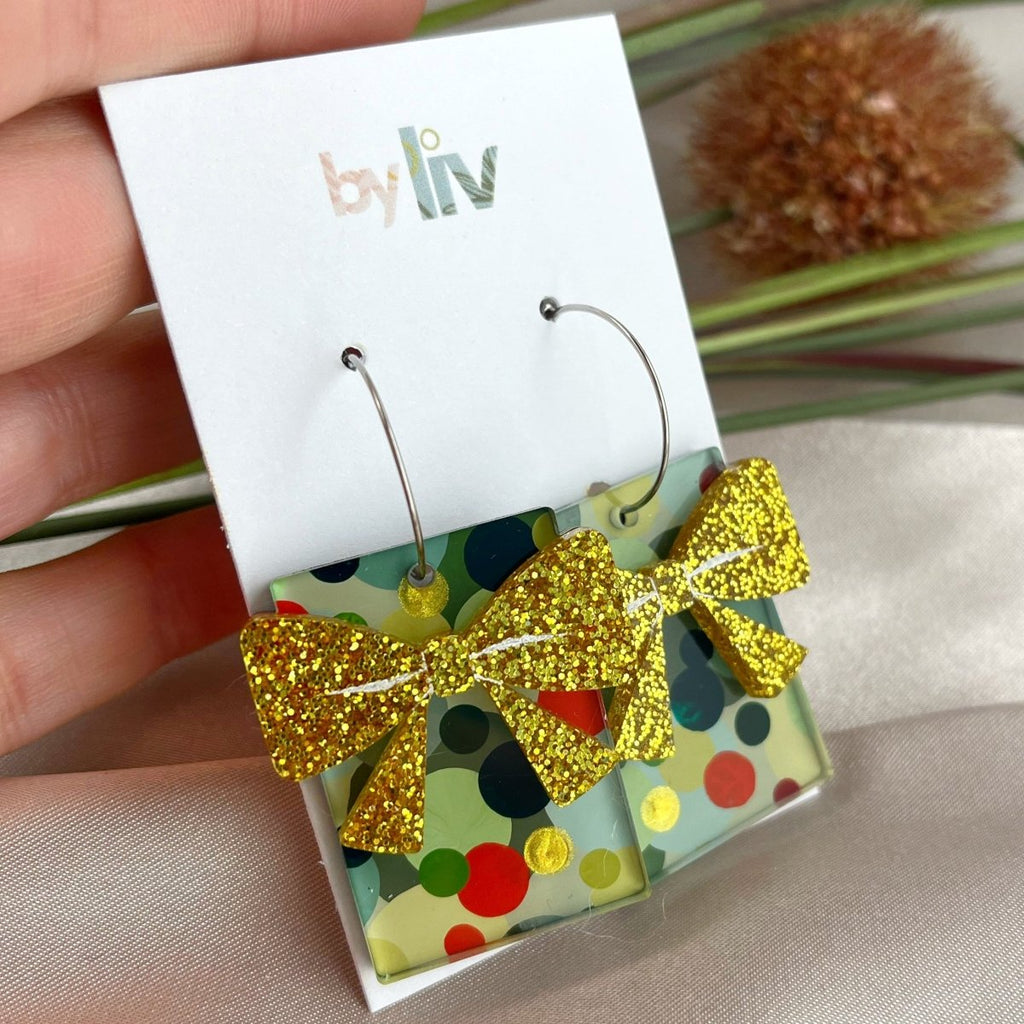 Classic Christmas Gift Earrings – Gold Bow - By Liv