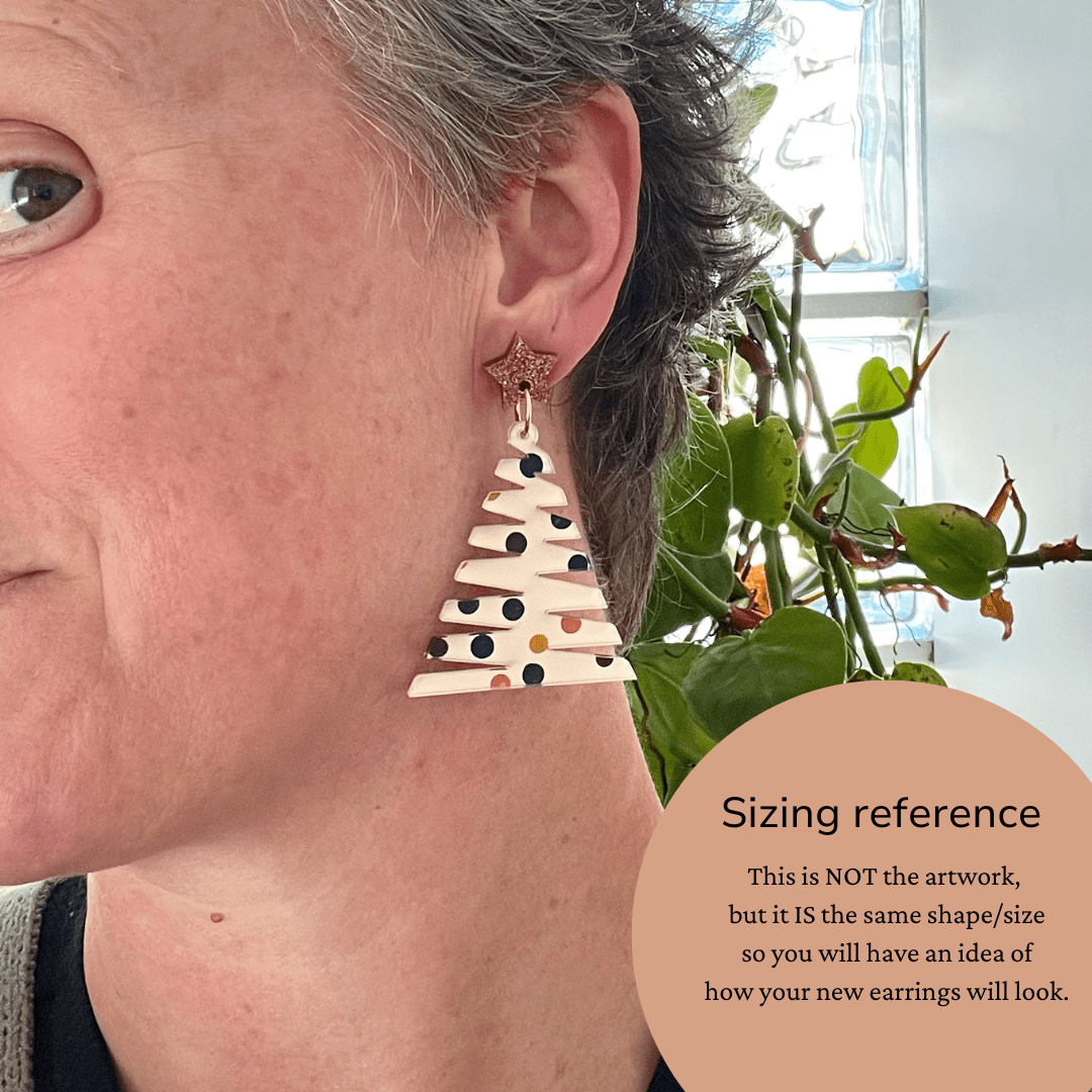 Classic Christmas Large Zig Zag Tree Earrings - Red & Gold Stars - By Liv