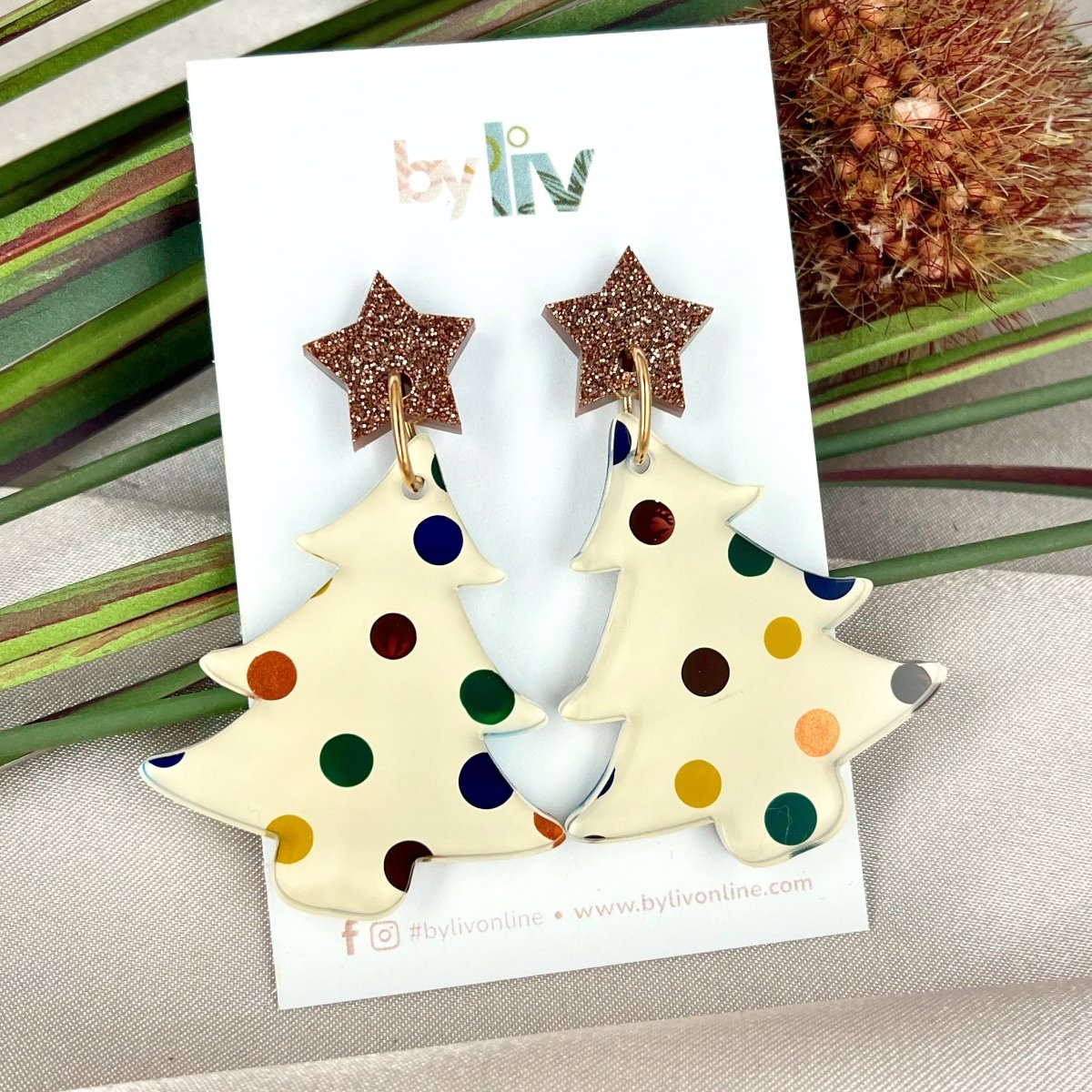 Classic Christmas Tree Earrings – Earthy Confetti Edition - By Liv