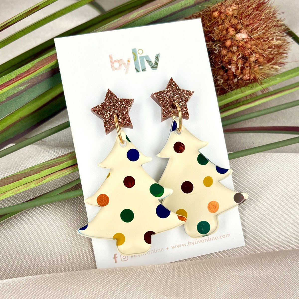 Classic Christmas Tree Earrings – Earthy Confetti Edition - By Liv