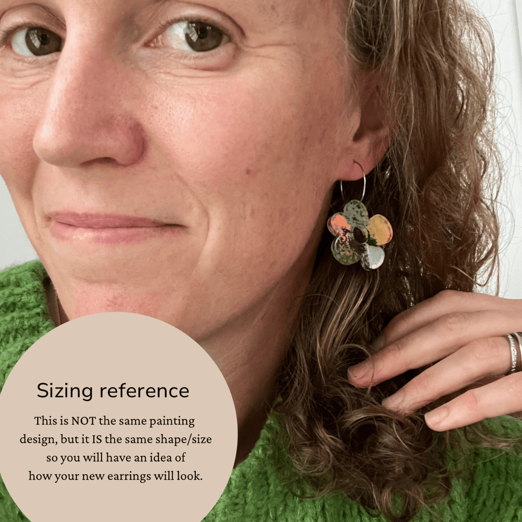 Deep Forest Daisy Hoops – Limited Edition Hand Painted Acrylic Dangle Earrings - By Liv