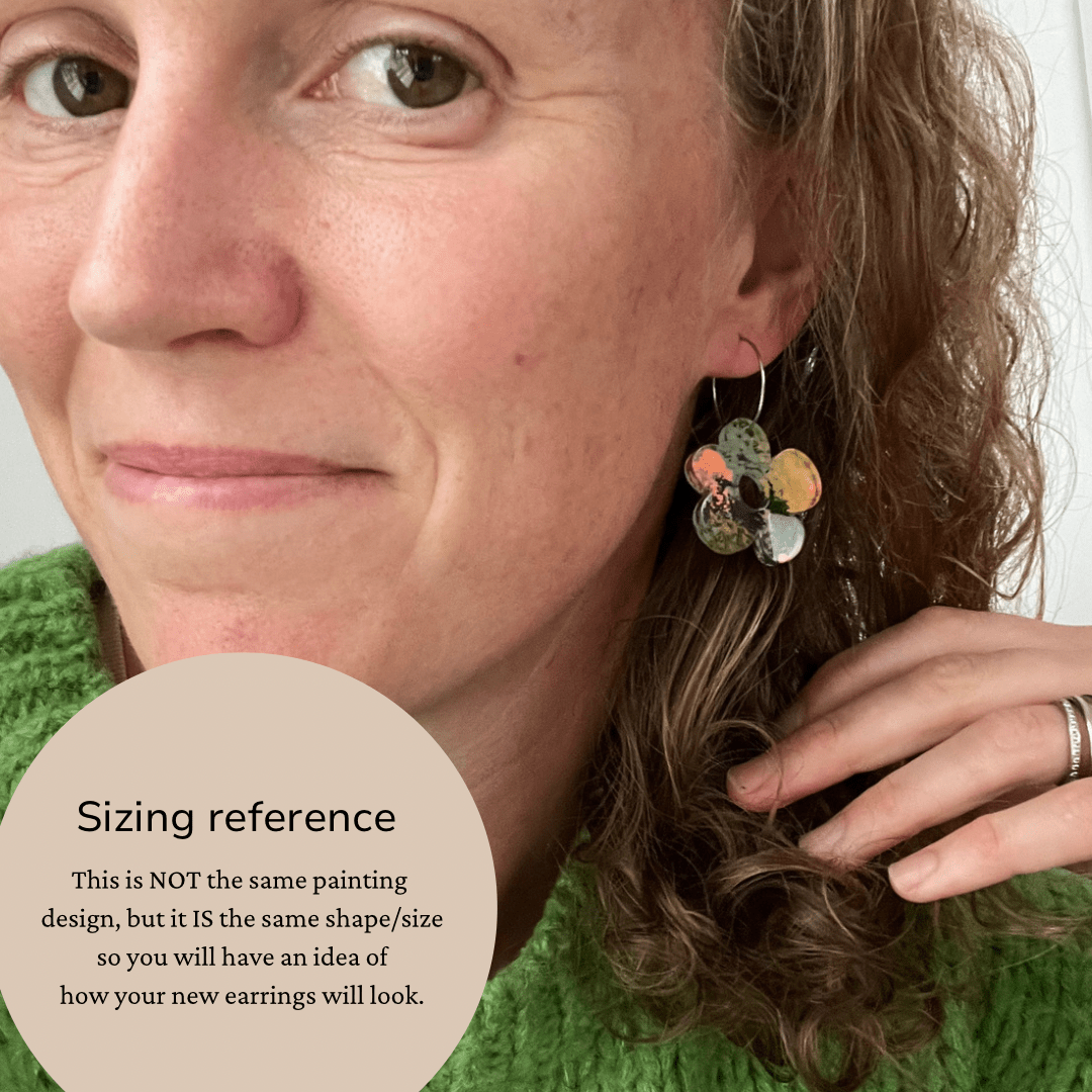 Deep Forest Daisy Hoops – Limited Edition Hand Painted Acrylic Dangle Earrings - By Liv