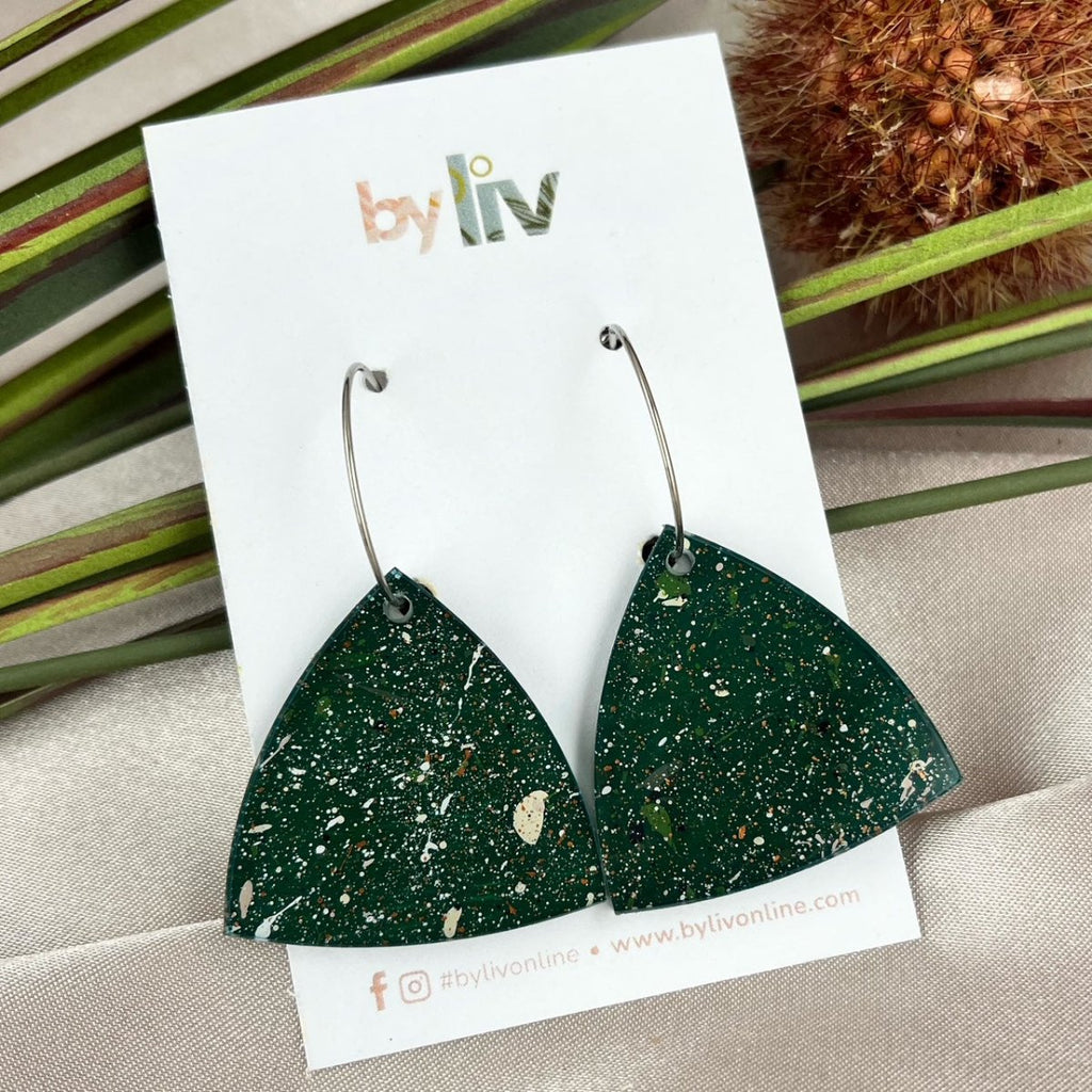 Deep Forest Hoops – Limited Edition Hand Painted Acrylic Dangle Earrings - By Liv