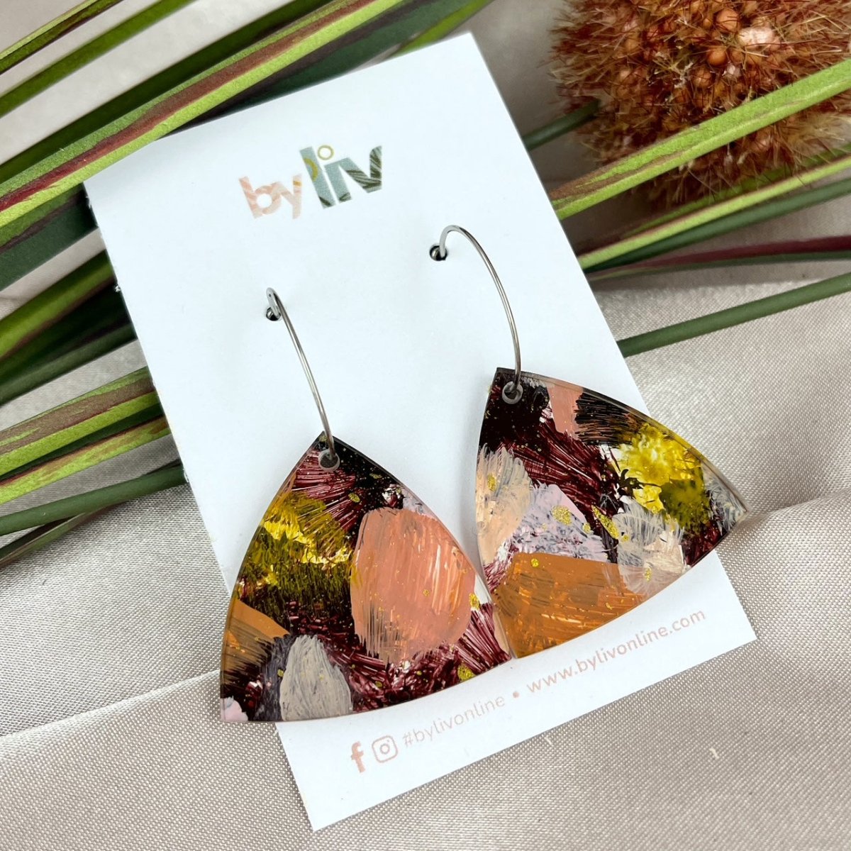 Earthy Hoops – Limited Edition Hand Painted Acrylic Dangle Earrings - By Liv