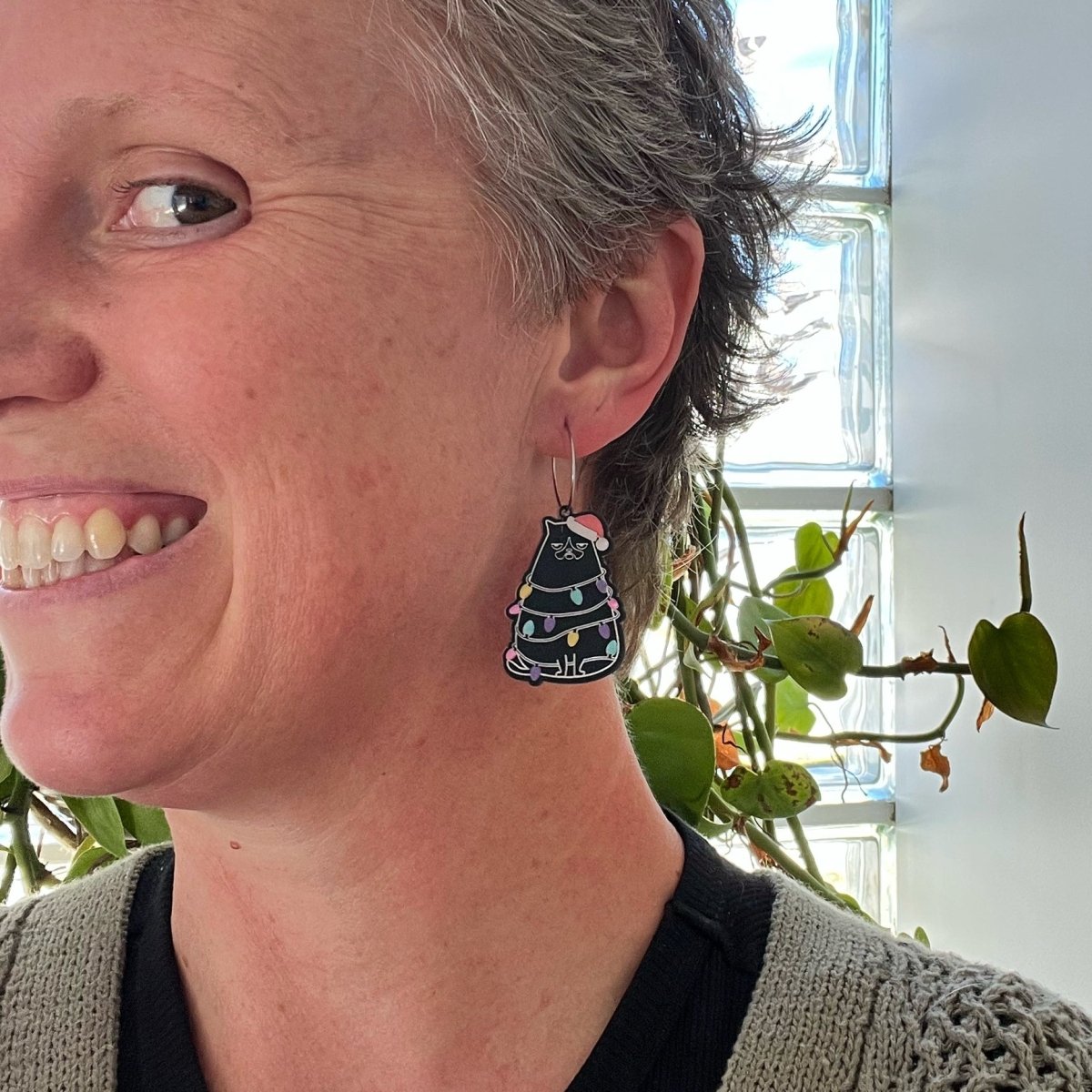 Festive Fat Cat Tree Earrings - By Liv