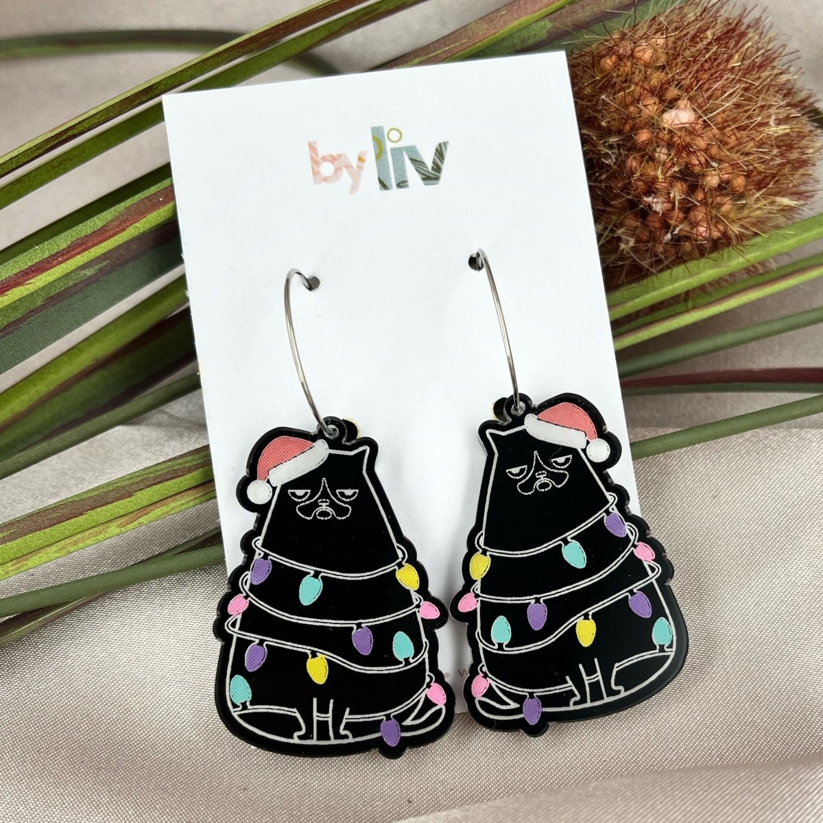 Festive Fat Cat Tree Earrings - By Liv