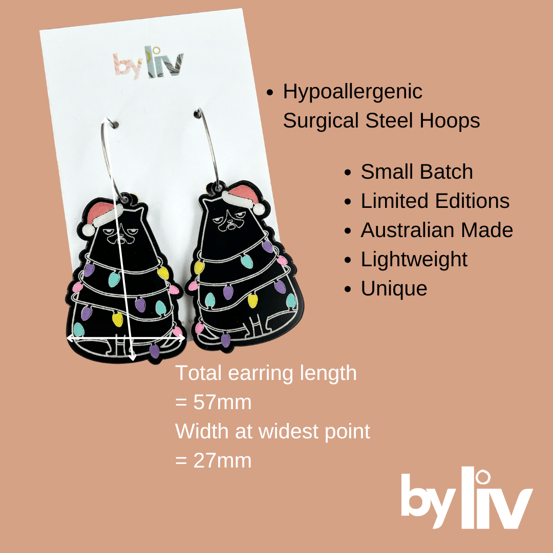 Festive Fat Cat Tree Earrings - By Liv