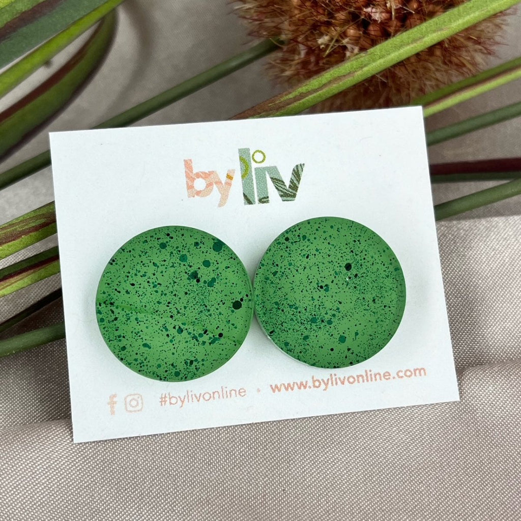 Green Speckle Acrylic Stud Earrings - Small & Large - By Liv