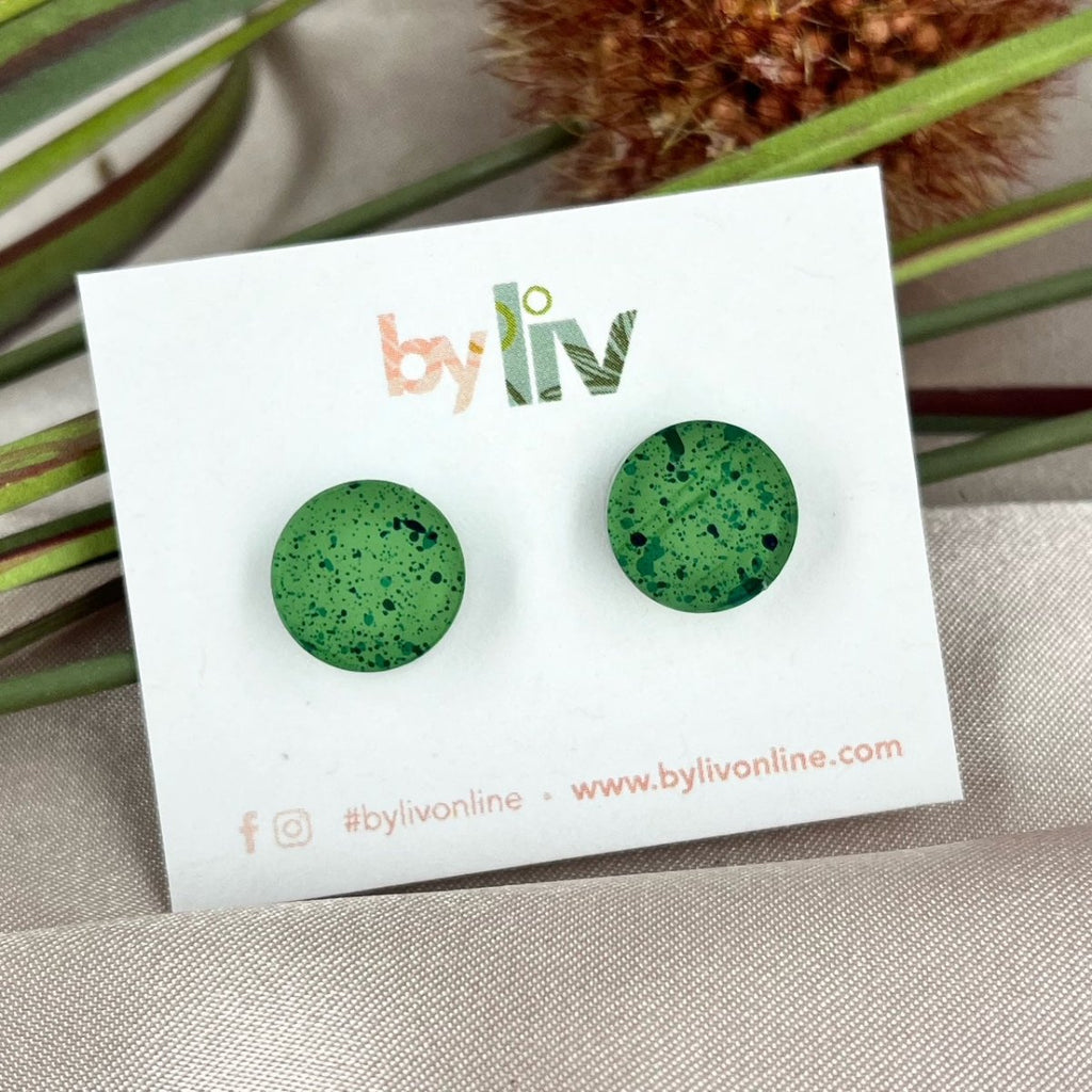 Green Speckle Acrylic Stud Earrings - Small & Large - By Liv