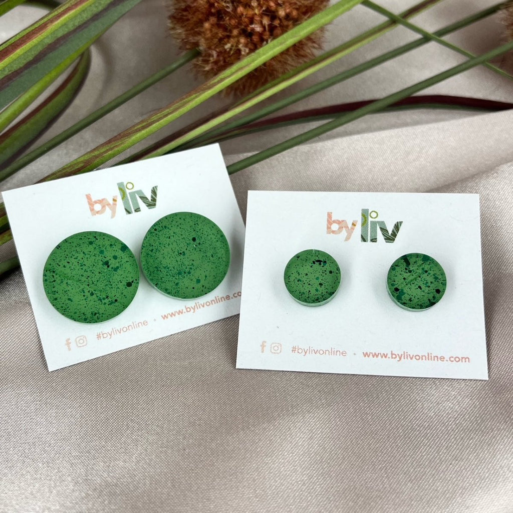 Green Speckle Acrylic Stud Earrings - Small & Large - By Liv