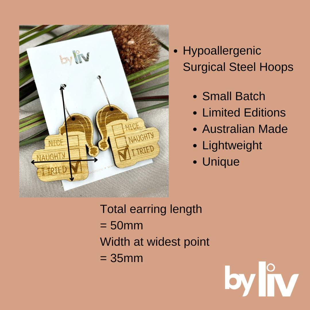 "I tried" Bamboo Christmas Earrings - By Liv