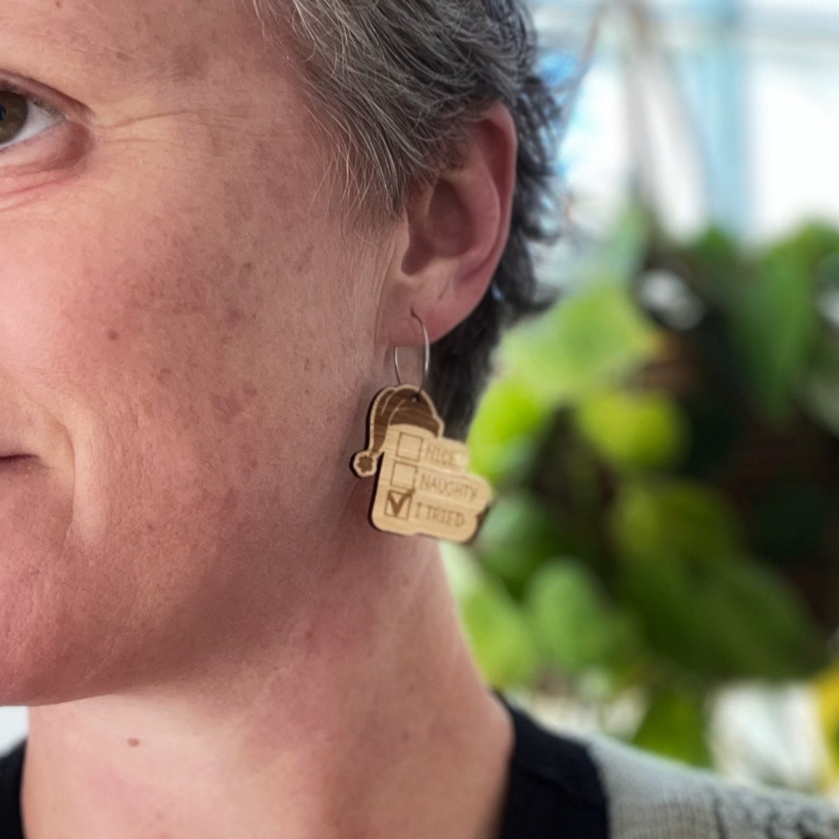 "I tried" Bamboo Christmas Earrings - By Liv