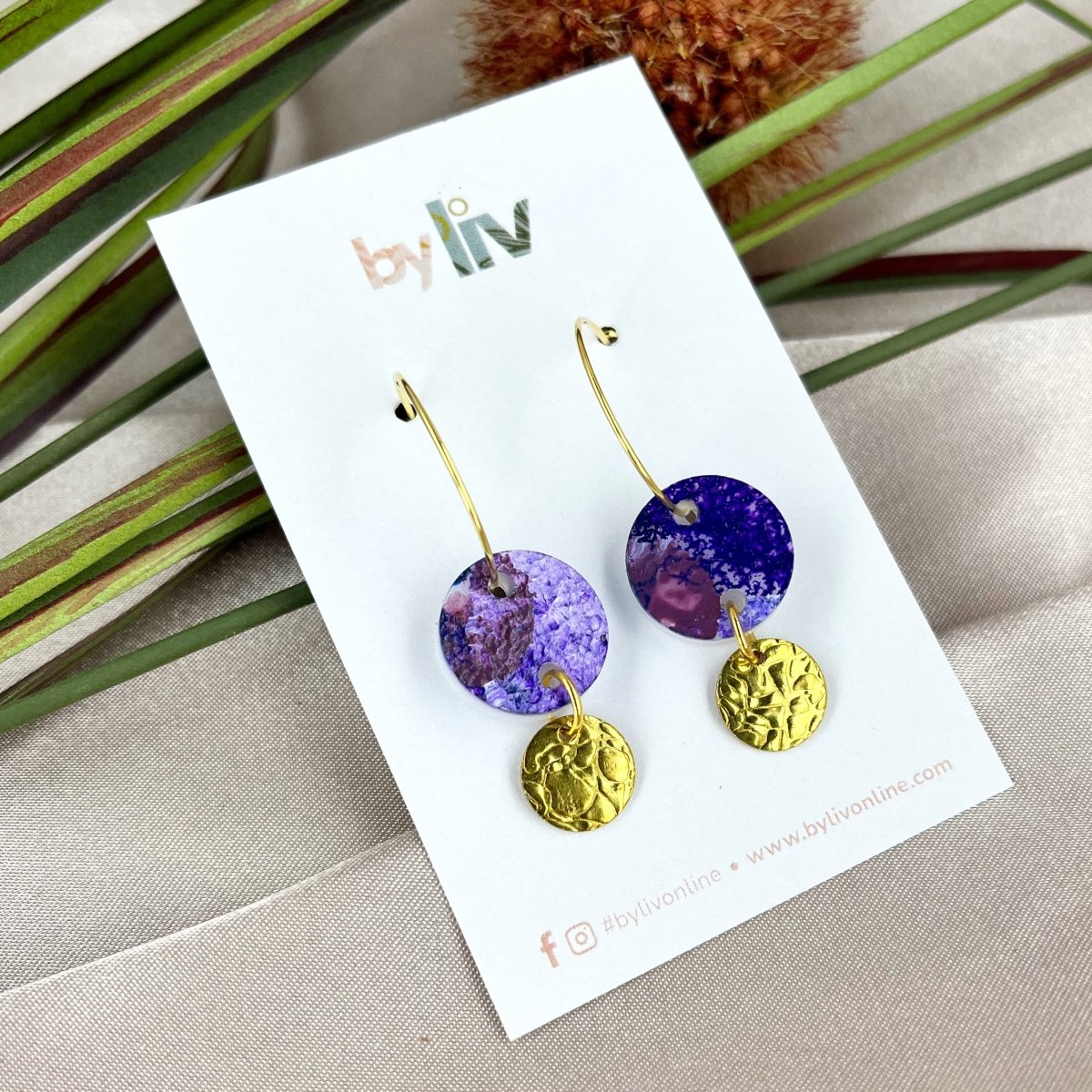 Lavender Fields - Gold Hoop Dangles - By Liv