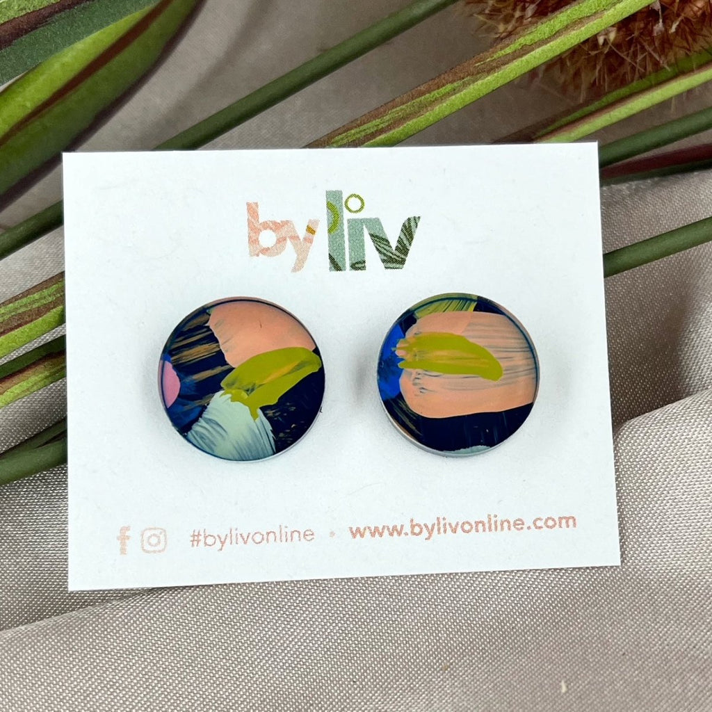 Moody Pastels Stud Earrings - Hand Painted Limited Edition Jewellery - By Liv