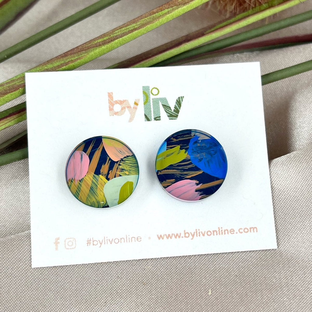 Moody Pastels Stud Earrings - Hand Painted Limited Edition Jewellery - By Liv
