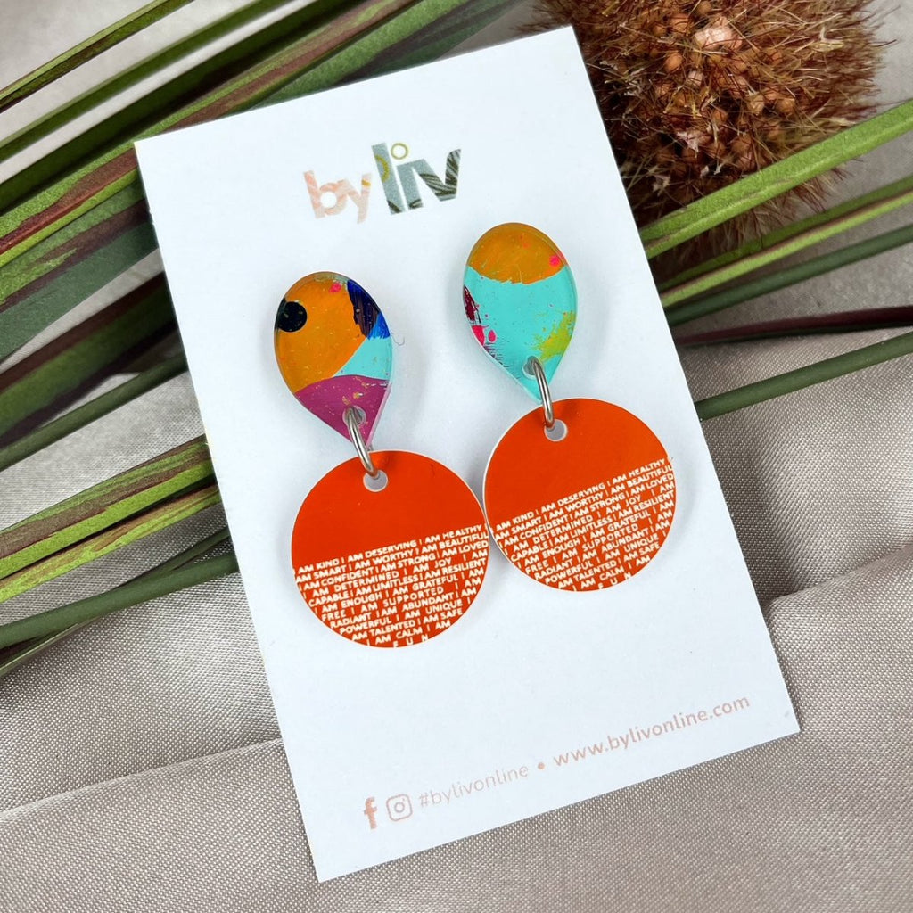 Orange Handpainted Affirmation Earrings | Limited Edition By Liv - By Liv