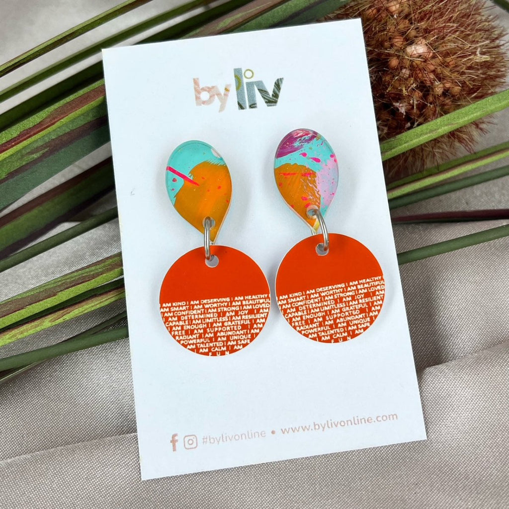 Orange Handpainted Affirmation Earrings | Limited Edition By Liv - By Liv