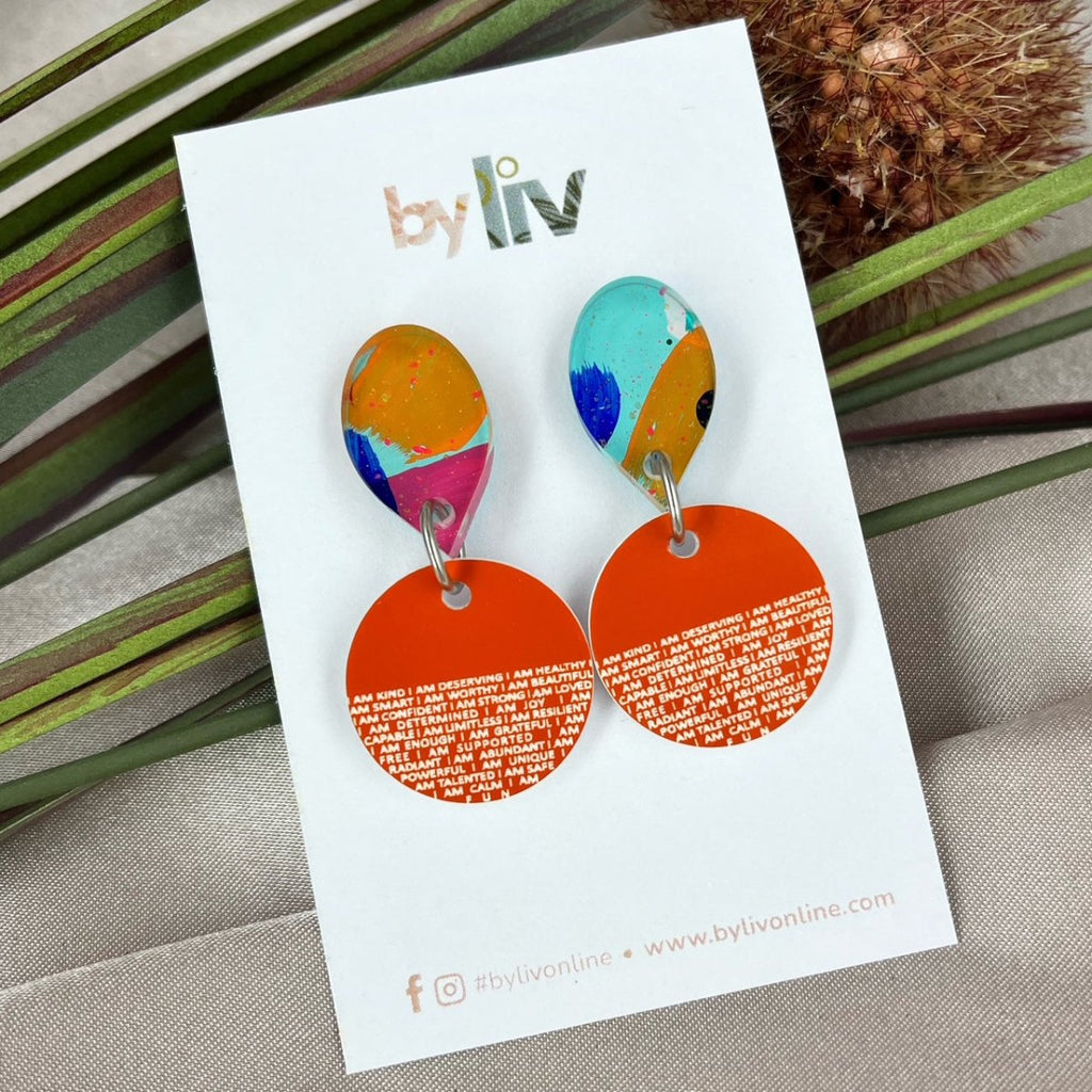 Orange Handpainted Affirmation Earrings | Limited Edition By Liv - By Liv