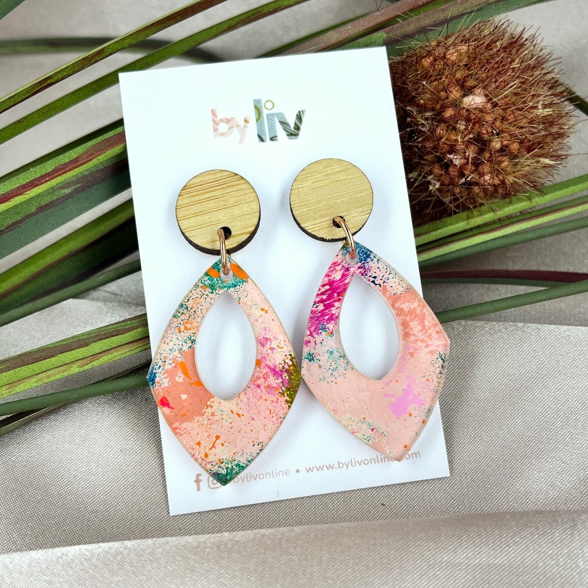 Pink Party – Marquise Drop with Bamboo Stud - By Liv