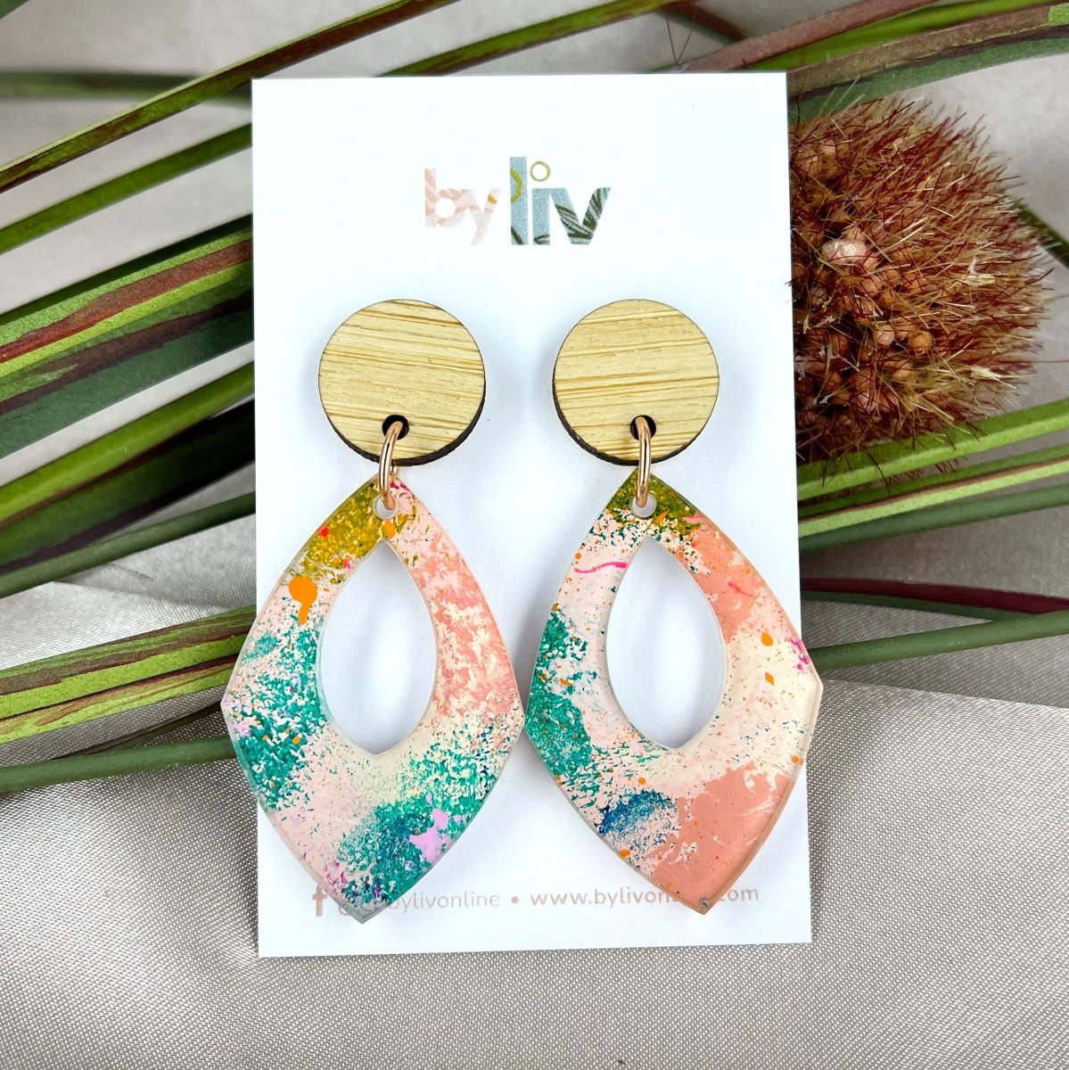 Pink Party – Marquise Drop with Bamboo Stud - By Liv