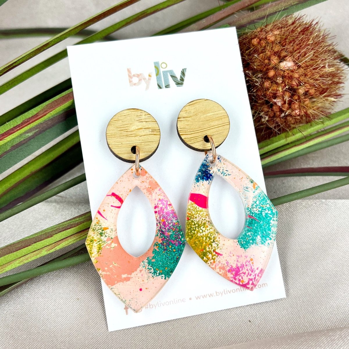 Pink Party – Marquise Drop with Bamboo Stud - By Liv