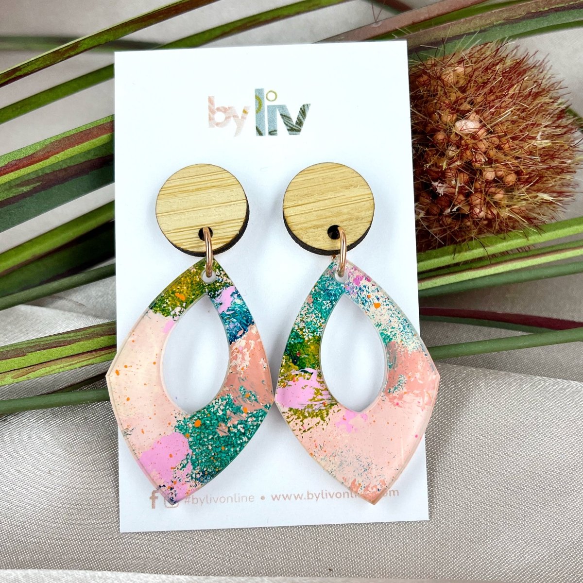 Pink Party – Marquise Drop with Bamboo Stud - By Liv