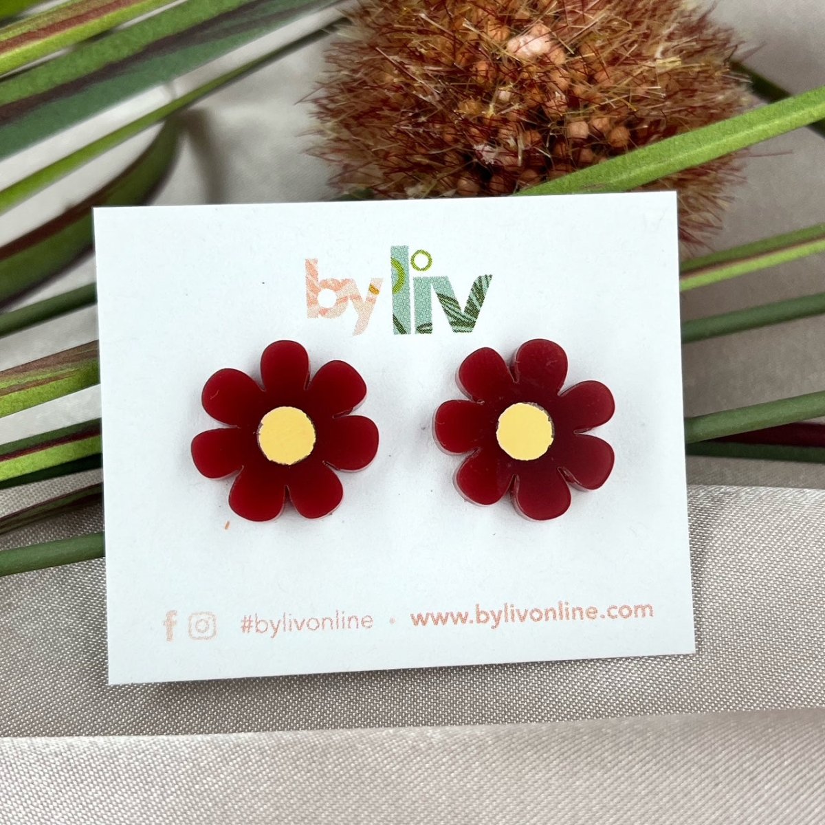 Plum Daisy Acrylic Stud Earrings - By Liv