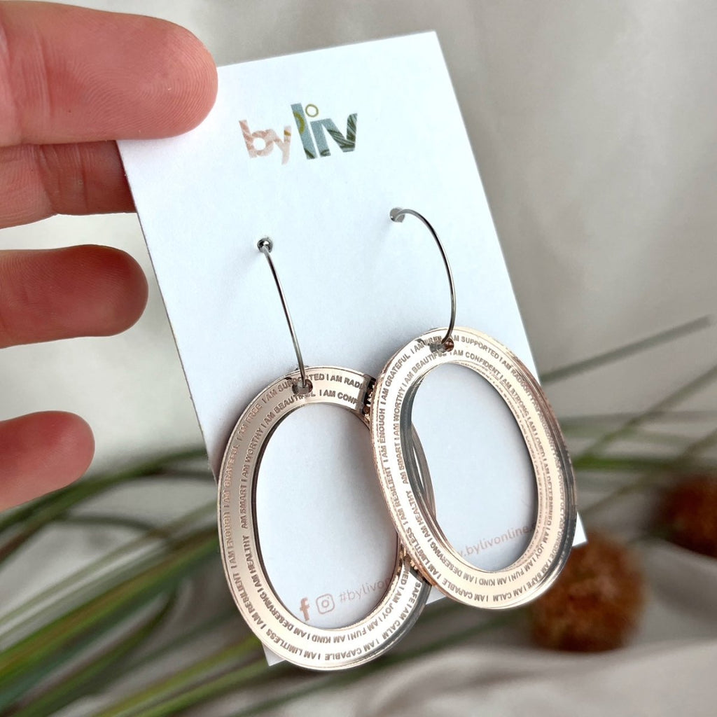 Rose Gold Affirmation Earrings - Studs or Hoops | By Liv - By Liv