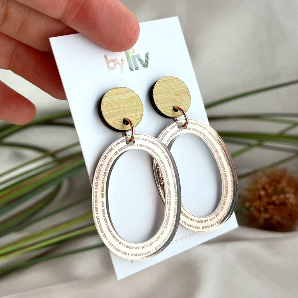 Rose Gold Affirmation Earrings - Studs or Hoops | By Liv - By Liv